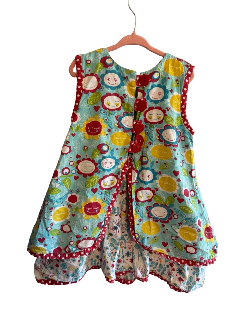 Jelly the Pug Girls Floral Tunic Top Size 6X Blue Red Printed Tank Shirt - Picture 6 of 8